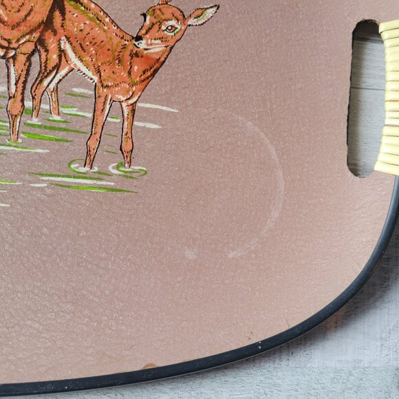 Vintage MCM Serving Tray With Deer at Frog Pond - Brown & Cream Handles Tilso - Picture 3 of 8